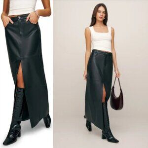 Reformation Veda Tazz Leather Maxi A-Line Skirt in Black size 12 NWT